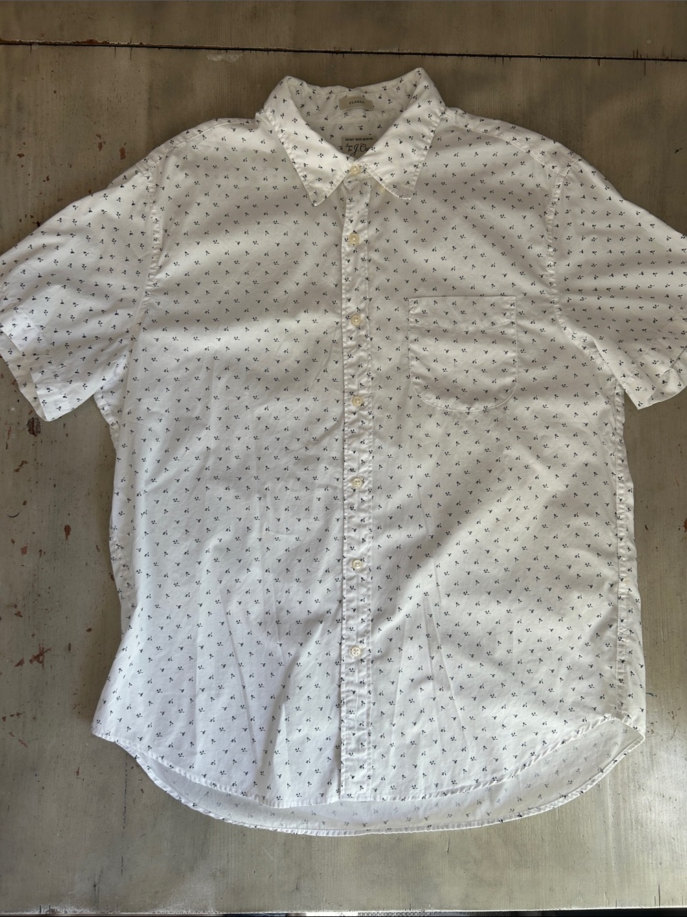 J.crew Classic White Short-Sleeve Button-Down with Tiny Navy Print
